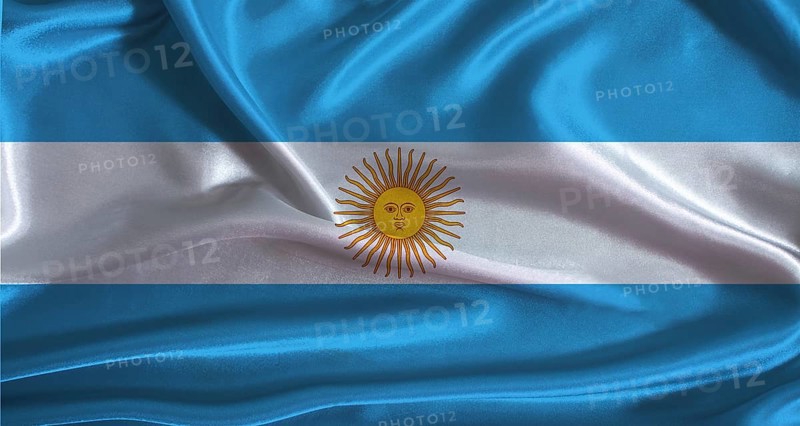 Argentina flag with cloth textured background. National flag of Argentina with realistic texture