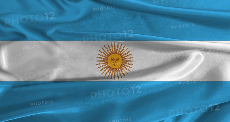 Flag of Argentina with fabric textured background. Close up of National flag of Argentina with realistic texture