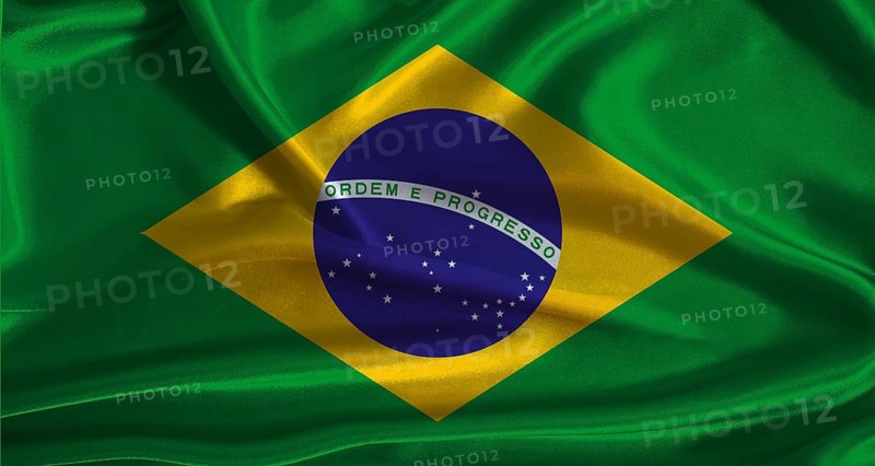 Brazil flag with cloth textured background. National flag of Brazil with realistic texture