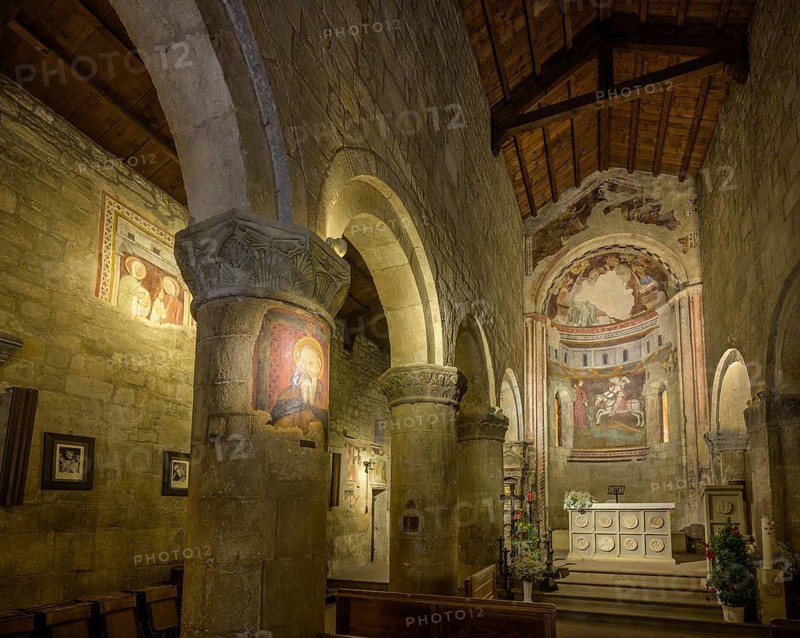 Late Gothic fresco of Saint Benedict in the church of San Giorgio, Borgo di Vigoleno, Vernasca, province of Piacenza, Italy