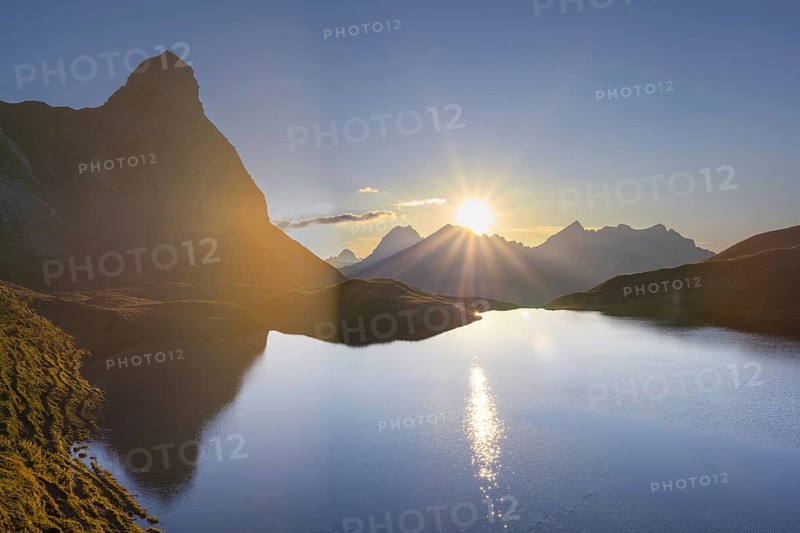 Sunset at Rappensee, behind Kleiner Rappenkopf, 2276m, Allgäu Alps, Allgäu, Bavaria, Germany