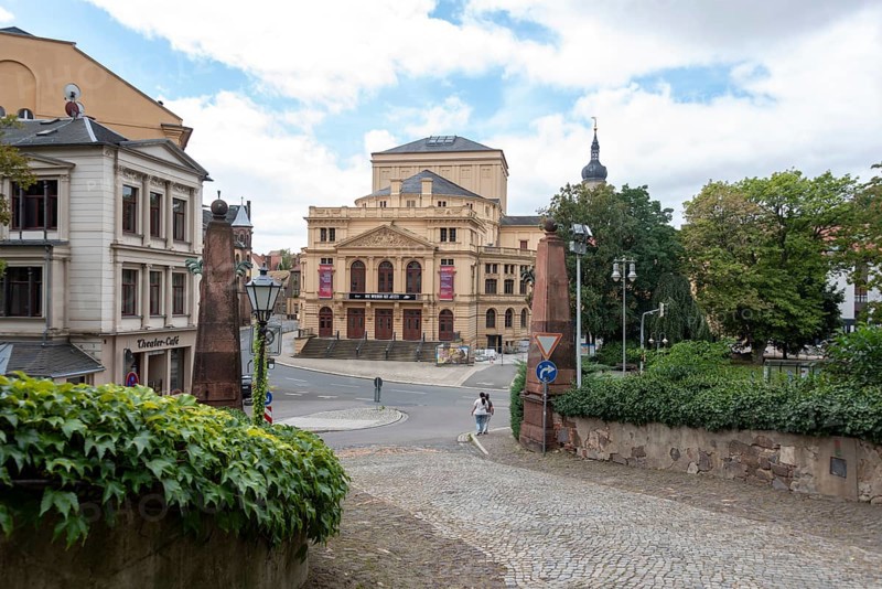View of the classical theatre in Altenburg from Schlossberg, Thuringia, Germany