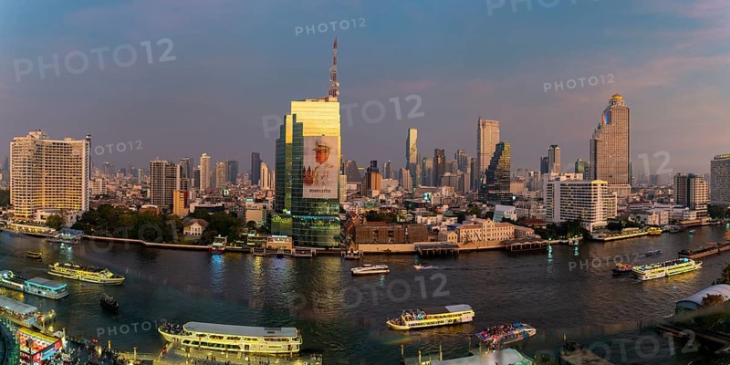 Panorama from IconSiam over Mae Chao Praya, Bangkok skyline, Thailand