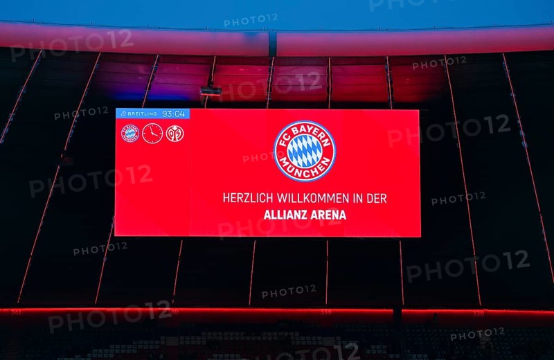 Scoreboard, greeting WELCOME TO ALLIANZ ARENA, Allianz Arena, Munich, Bavaria, Germany