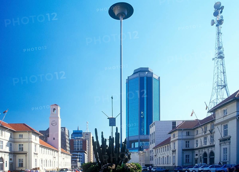 Skyscrapers in the city center of Harare, Zimbabwe, Africa, June 2000, vintage, retro, old, historic