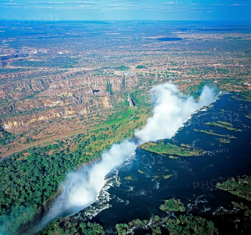 Aerial view, Victoria Falls, Zambezi, Zimbabwe, Africa, June 2000, vintage, retro, old, historic
