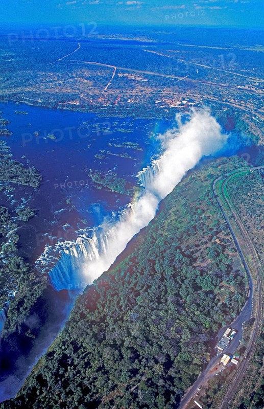 Aerial view, Victoria Falls, Zambezi, Zimbabwe, Africa, June 2000, vintage, retro, old, historic