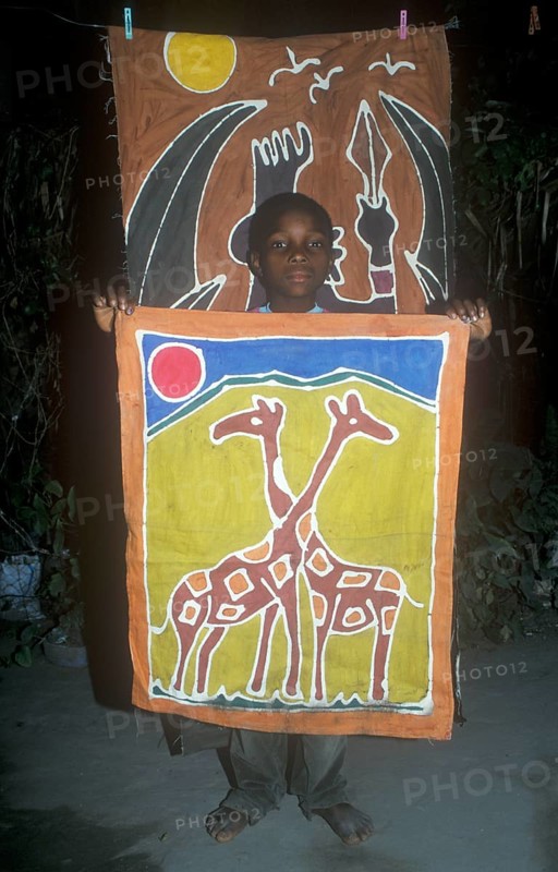 Child with a self-made picture in a self-help project in Chitungwiza near Harare, Zimbabwe, Africa, June 2000, vintage, retro, old, historical