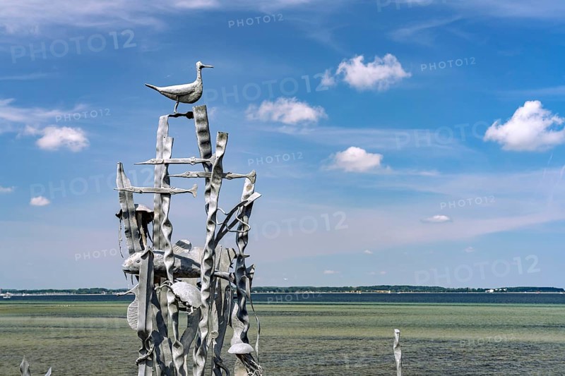 Marine creature sculpture on Laboe beach, Schleswig-Holstein, Germany