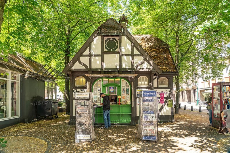 Fachwerk kiosk on Laurentiusplatz in Elberfeld, Wuppertal, North Rhine-Westphalia, Germany