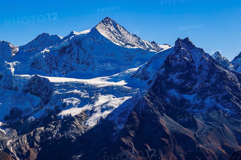 Snow-capped peaks of the Zinalrothorn and Besso mountains, Val d'Anniviers, Valais Alps, Canton of Valais, Switzerland