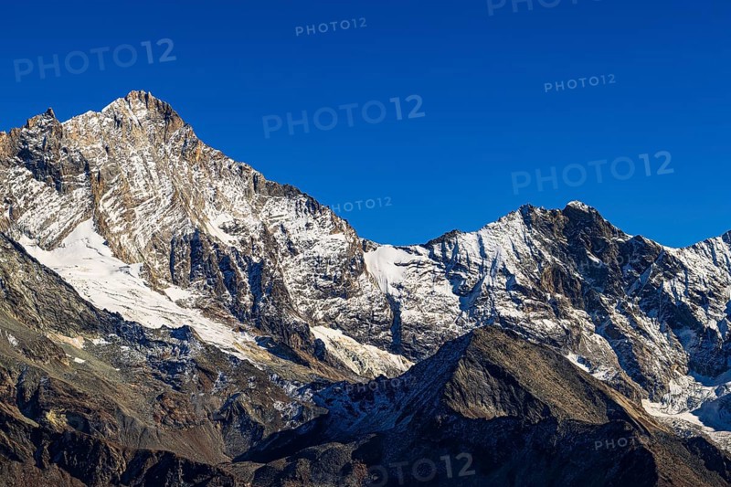 Snow-capped peaks of the Weisshorn and Schalihorn mountains, Val d'Anniviers, Valais Alps, Canton of Valais, Switzerland