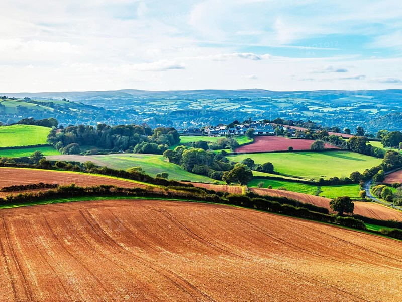Colours of Devon Farms and Fields over Paignton and Berry Pomeroy from a drone, Totnes, England, United Kingdom