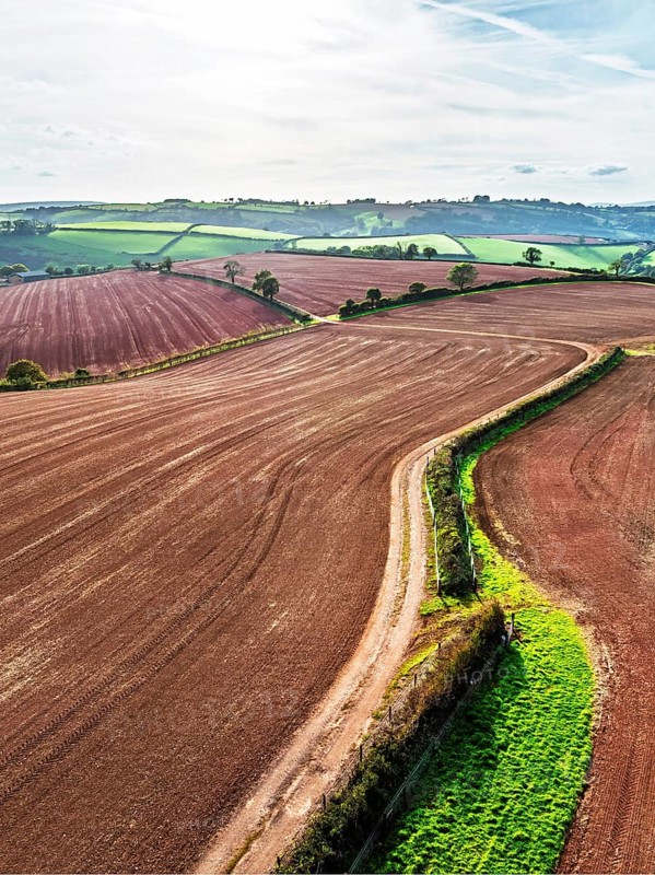Colours of Devon Farms and Fields over Paignton and Berry Pomeroy from a drone, Totnes, England, United Kingdom