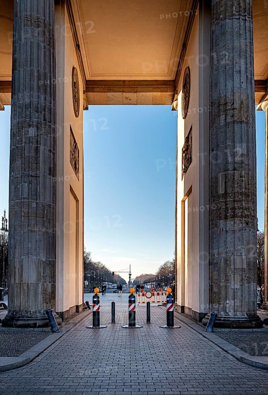 Massive bollards at Brandenburg Gate, security concept in the run-up to Christmas, Berlin, Germany