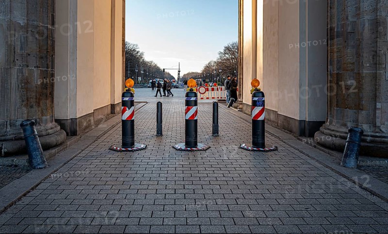 Massive bollards at Brandenburg Gate, security concept in the run-up to Christmas, Berlin, Germany