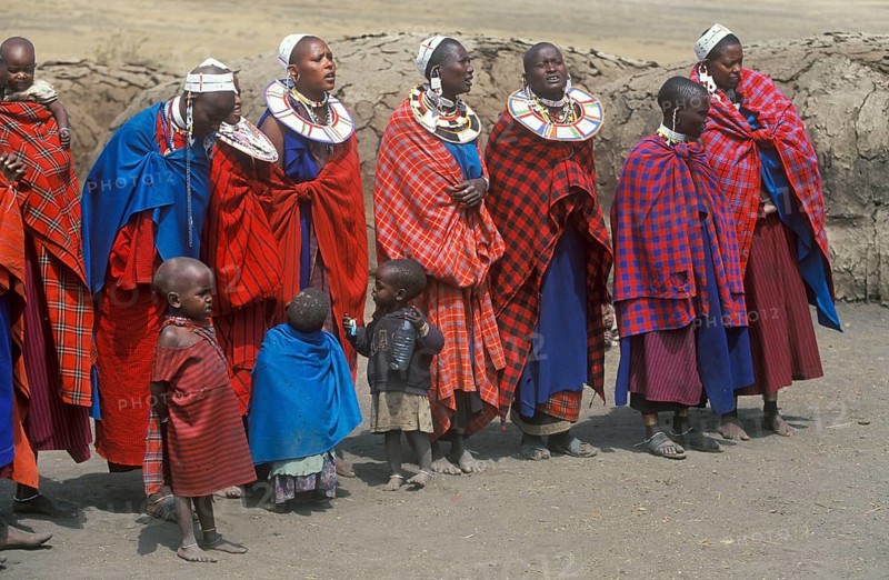 Maasai woman with small children in their village in the Ngorongoro Crater, Tanzania, June 2000, vintage, retro, old, historic