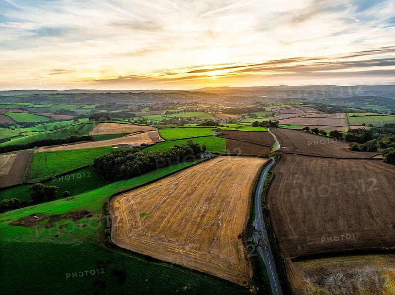 Colours of Devon Farms and Fields over Berry Pomeroy from a drone, Totnes, England, United Kingdom