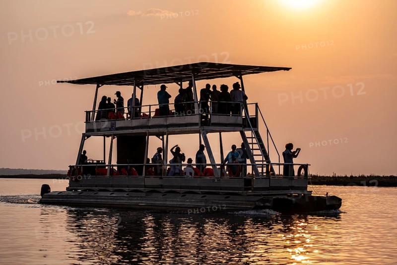 Tourist safari boat in Chobe River, Chobe Waterfront, Ihaha, Chobe National Park, Botswana