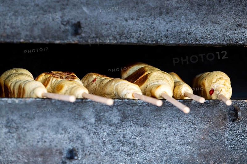 Stockbrot, Christmas market, city of Esslingen, district of Esslingen, Baden-Württemberg, Germany