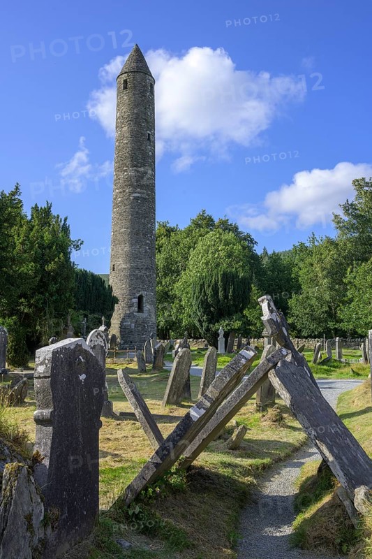 Round Tower and Cemetery, Glendalough, Wicklow Mountains National Park, Brockagh, County Wicklow, Ireland