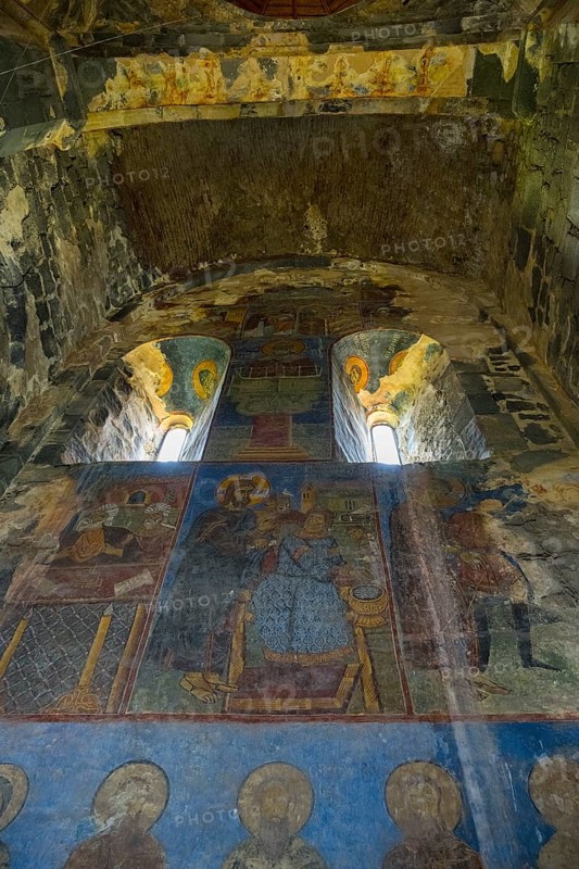 Church with impressive frescoes and religious representations on the walls, Akhtala monastery, Akhtala town, Lorikeet province, Armenia