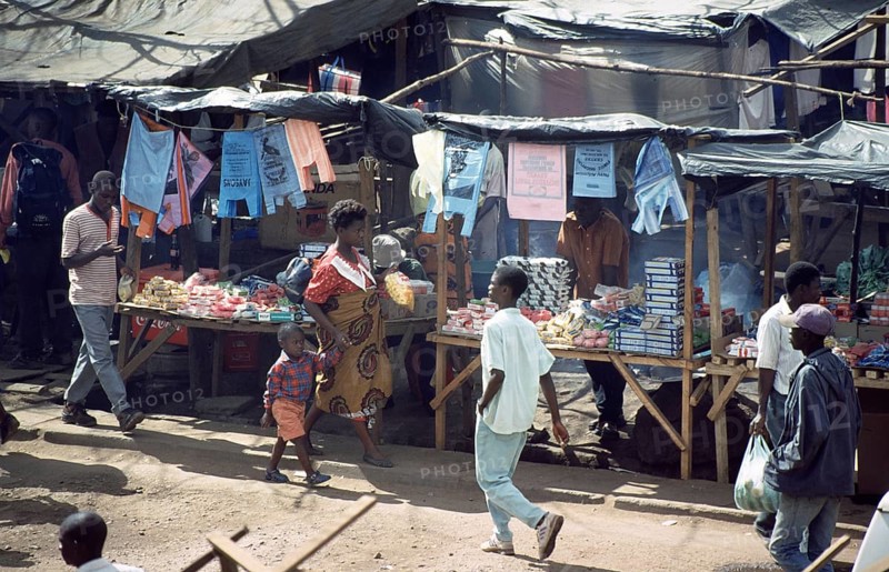 People, market, marketplace, Lilongwe, Malawi, Africa, June 2000, vintage, retro, old, historic