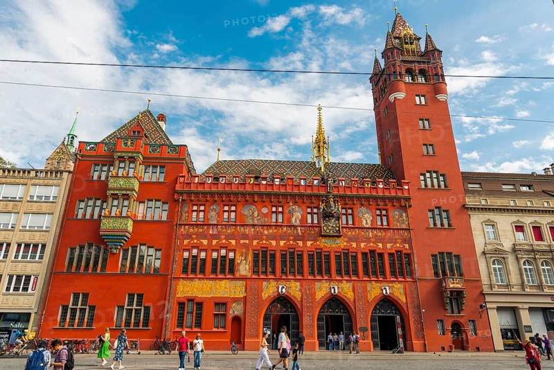 Exterior view of Red Town Hall, Market Square, Basel