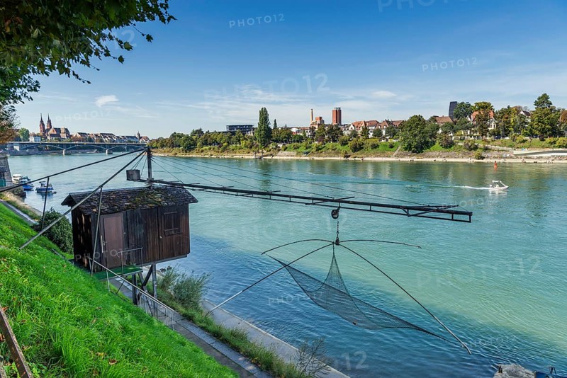 Traditional fishing hats with fishing net, Rhine, Basel