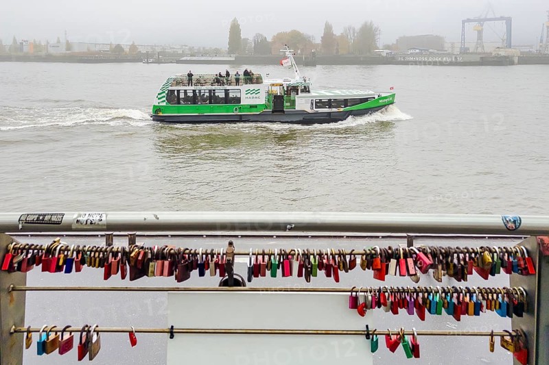 Love Locks and Barge, St. Pauli, Hamburg, Germany