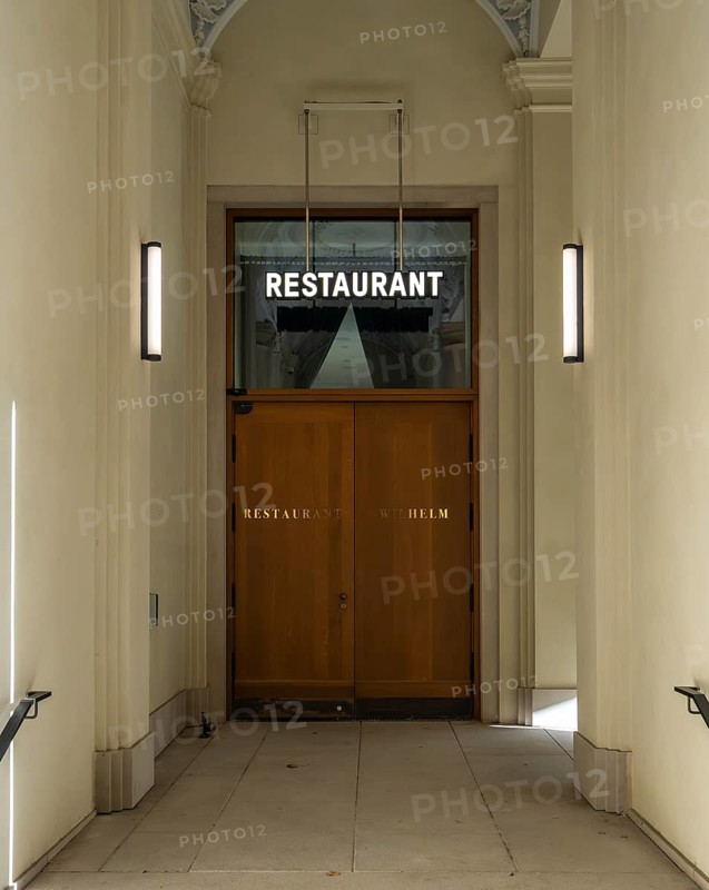 Entrance to a restaurant in Berlin's Humboldtforum, Berlin, Germany