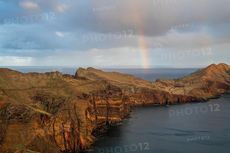 Sunset, rainbow at sea, volcanic peninsula, Ponta de São Lourenço, Ponta de Sao Lourenco, rocky coast, Punta de San Lorenzo, Madeira, Portugal