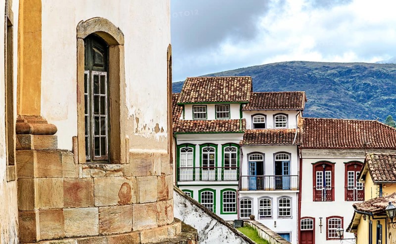 Typical architecture of the historic city of Ouro Preto, with a blend of baroque and colonial styles