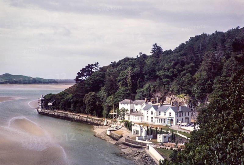 Buildings in Portmeirion folly tourist village, Gwynedd, North Wales, UK in 1985, built by Sir Clough Williams-Ellis
