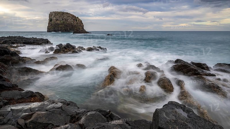 Rocky coast, volcanic rock formations, coast near Porto da Cruz, Madeira, Portugal