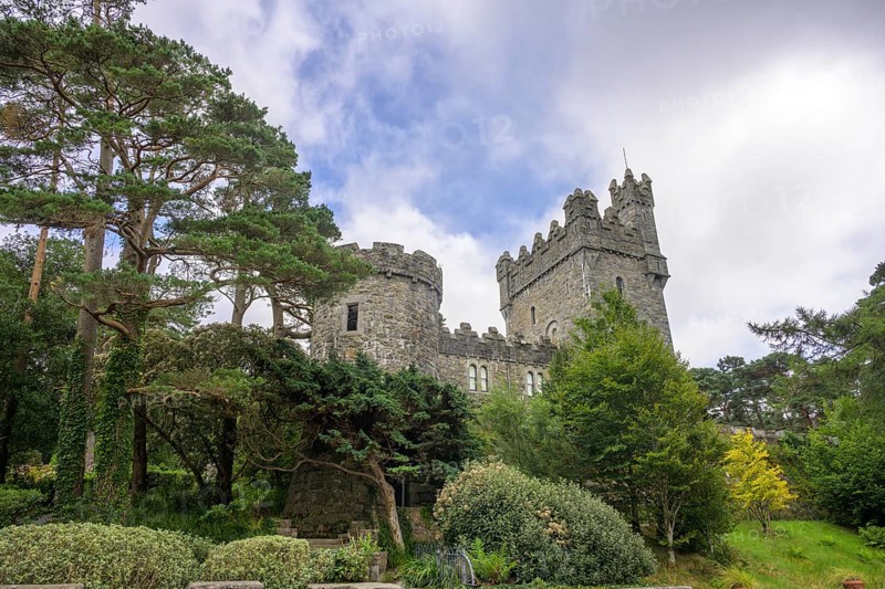 Castle seen from boat dock, Glenveagh National Park, Cross Roads, County Donegal, Ireland