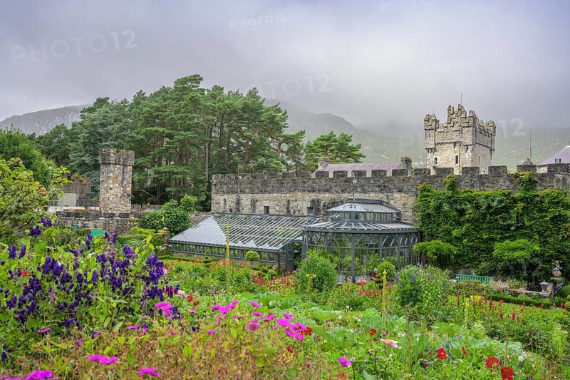 Castle with Castle Gardens, Glenveagh National Park, Cross Roads, County Donegal, Ireland