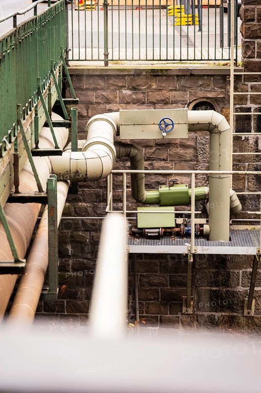 District heating pipeline on the banks of the Wupper, Wuppertal, Germany