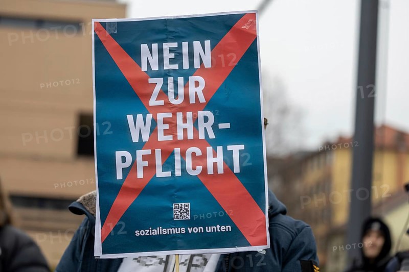 Demonstration against compulsory military service in Ludwigshafen am Rhein***Picture: Sign with the inscription NO TO COMPULSORY MILITARY SERVICE