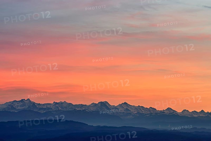 Red clouds over the Alps, Müswangen, Canton of Lucerne, Switzerland
