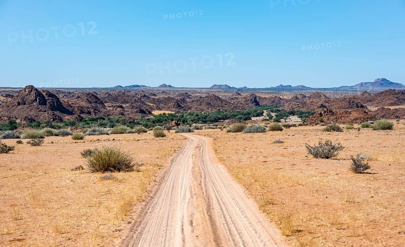 Sand track through desert landscape, Brandberg, Erongo, Damaraland, Namibia