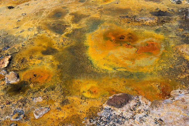 Mineral-rich geological formation in bright orange and yellow tones with rocky surface, geothermal area, rainbow rocks Tuzla, Ayvacik, Ayvacik, Çanakkale, Canakkale, Turkey