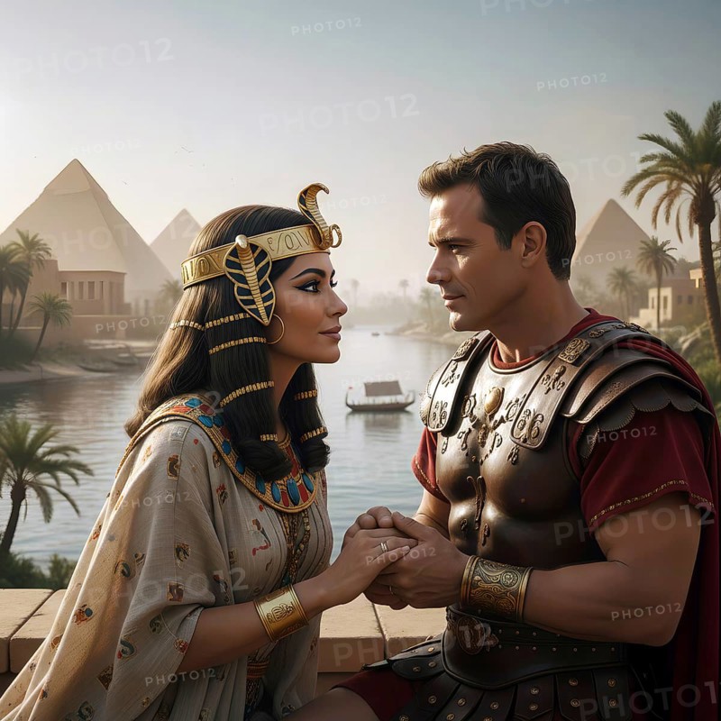 Cleopatra and Mark Antony in front of the pyramids, symbol Mark Antony, Roman Empire, Egypt, pharaoh, lovers, antiquity, Cleopatra, AI generated, AI generated
