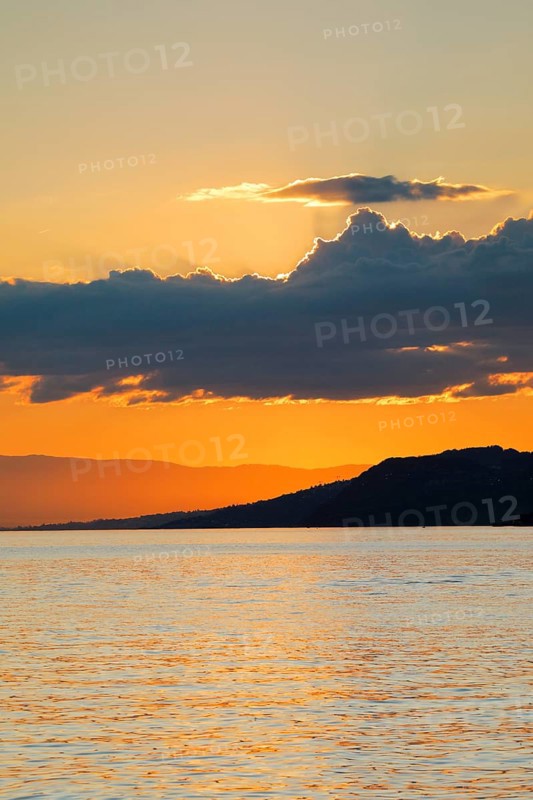 Colorful sunset over Lake Geneva, near Montreux, Canton of Vaud, . switzerland