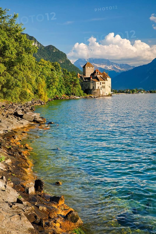 Chillon Castle on Geneva near Veytaux, Canton of Vaud, . switzerland