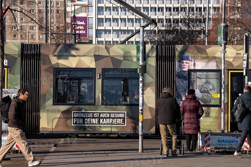 Streetcar on Alexanderstraße in Berlin, advertising for the Bundeswehr, personnel advertising, military service, Germany
