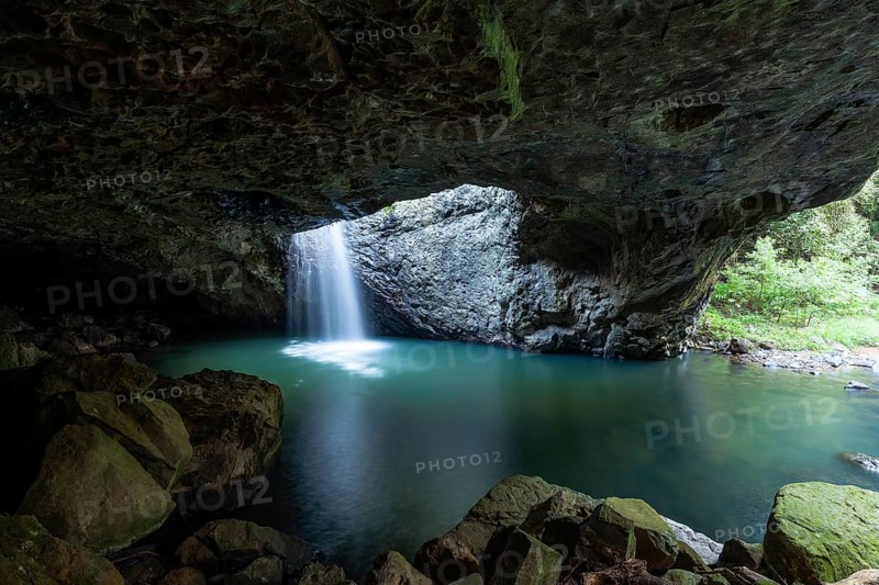 Natural Bridge Springbrook National Park Waterfall in the Basalt Cave, Queensland Gondwana Rainforest World Heritage Site, Australia
