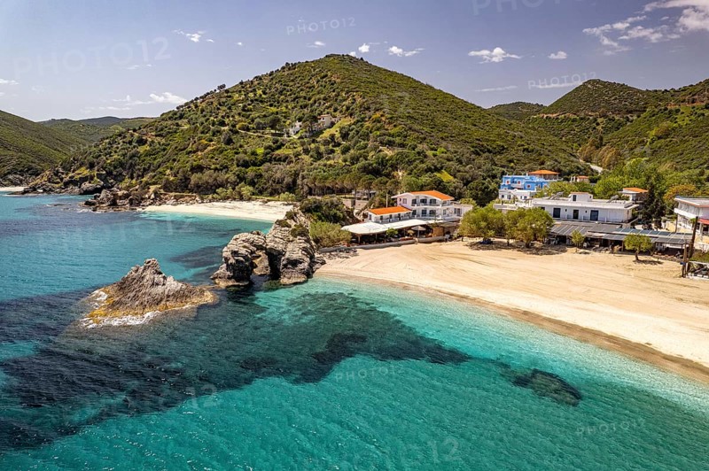 Kalamos beach seen from the air, Euboea or Evia island, Greece