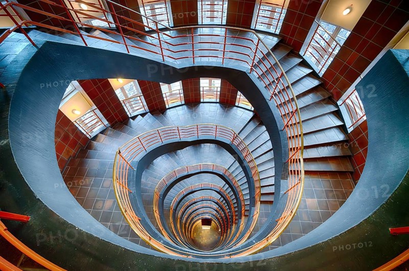 Interior view, staircase, round, Sprinkenhof office building, Free and Hanseatic City of Hamburg, Germany