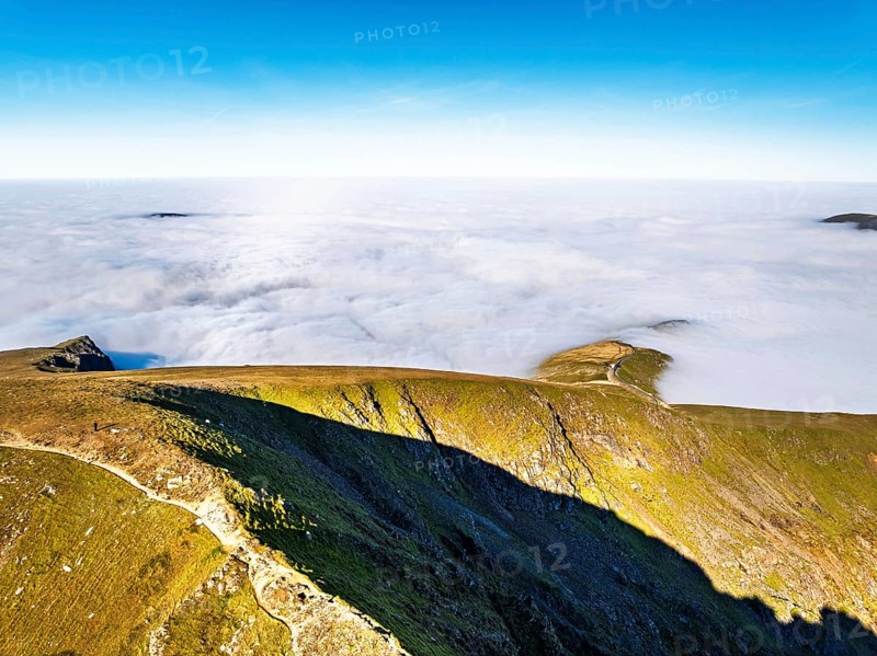 Snowdon Massif from a drone, Snowdon Range, Snowdonia, North Wales, UK